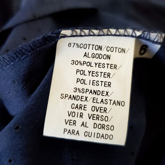 Due Per Due Shirt Women's Size 6 Navy Blue Long Sleeve Button Up Dot Business - Picture 8 of 8